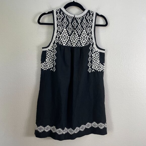 Lucky Brand Womens Medium Black Embroidered Sleeveless Mini Dress Linen Blend - Picture 11 of 12